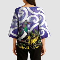 Kekeru New Zealand Matariki Kimono Sleeve Blouse Kukupa Kowhai Maori New Year Purple Version
