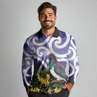 Kekeru New Zealand Matariki Long Sleeve Polo Shirt Kukupa Kowhai Maori New Year Purple Version