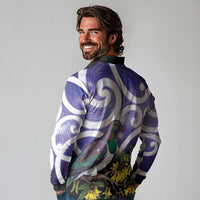 Kekeru New Zealand Matariki Long Sleeve Polo Shirt Kukupa Kowhai Maori New Year Purple Version