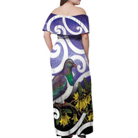 Kekeru New Zealand Matariki Off Shoulder Maxi Dress Kukupa Kowhai Maori New Year Purple Version