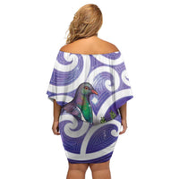 Kekeru New Zealand Matariki Off Shoulder Short Dress Kukupa Kowhai Maori New Year Purple Version