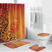 French Polynesia Manta Ray Tattoo Bathroom Set Tahiti Hahalua Tiare Maori Gradient Style LT14 Bathroom Set (4 pcs) Orange - Polynesian Pride
