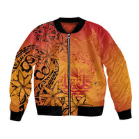 French Polynesia Manta Ray Tattoo Bomber Jacket Tahiti Hahalua Tiare Maori Gradient Style LT14 Unisex Orange - Polynesian Pride