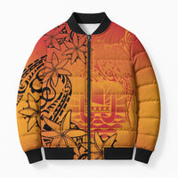 French Polynesia Manta Ray Tattoo Bomber Puffer Jacket Tahiti Hahalua Tiare Maori Gradient Style LT14 Unisex Orange - Polynesian Pride