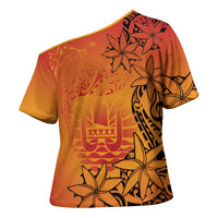 French Polynesia Manta Ray Tattoo Cross Shoulder Shirt Tahiti Hahalua Tiare Maori Gradient Style LT14 - Polynesian Pride