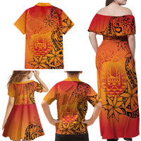 French Polynesia Manta Ray Tattoo Family Matching Off Shoulder Maxi Dress and Hawaiian Shirt Tahiti Hahalua Tiare Maori Gradient Style