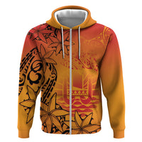 French Polynesia Manta Ray Tattoo Hoodie Tahiti Hahalua Tiare Maori Gradient Style LT14 Zip Hoodie Orange - Polynesian Pride