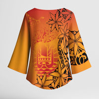 French Polynesia Manta Ray Tattoo Kimono Sleeve Blouse Tahiti Hahalua Tiare Maori Gradient Style LT14 - Polynesian Pride