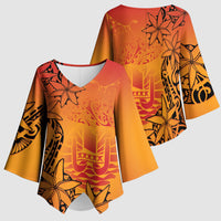 French Polynesia Manta Ray Tattoo Kimono Sleeve Blouse Tahiti Hahalua Tiare Maori Gradient Style LT14 - Polynesian Pride