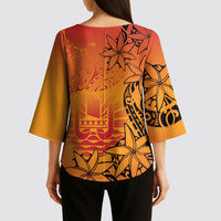 French Polynesia Manta Ray Tattoo Kimono Sleeve Blouse Tahiti Hahalua Tiare Maori Gradient Style LT14 - Polynesian Pride