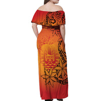 French Polynesia Manta Ray Tattoo Off Shoulder Maxi Dress Tahiti Hahalua Tiare Maori Gradient Style LT14 - Polynesian Pride