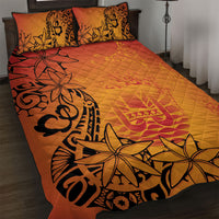 French Polynesia Manta Ray Tattoo Quilt Bed Set Tahiti Hahalua Tiare Maori Gradient Style LT14 Orange - Polynesian Pride