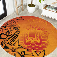 French Polynesia Manta Ray Tattoo Round Carpet Tahiti Hahalua Tiare Maori Gradient Style LT14 Orange - Polynesian Pride