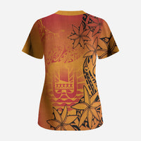 French Polynesia Manta Ray Tattoo Scrub Top Tahiti Hahalua Tiare Maori Gradient Style LT14 - Polynesian Pride