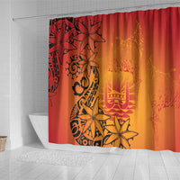 French Polynesia Manta Ray Tattoo Shower Curtain Tahiti Hahalua Tiare Maori Gradient Style LT14 - Polynesian Pride