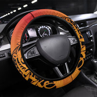French Polynesia Manta Ray Tattoo Steering Wheel Cover Tahiti Hahalua Tiare Maori Gradient Style LT14 Universal Fit Orange - Polynesian Pride