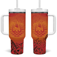 French Polynesia Manta Ray Tattoo Tumbler With Handle Tahiti Hahalua Tiare Maori Gradient Style LT14 One Size: 40 oz Orange - Polynesian Pride