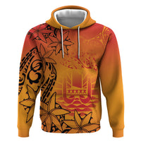 French Polynesia Manta Ray Tattoo Zip Hoodie Tahiti Hahalua Tiare Maori Gradient Style LT14 Pullover Hoodie Orange - Polynesian Pride
