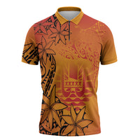 French Polynesia Manta Ray Tattoo Zipper Polo Shirt Tahiti Hahalua Tiare Maori Gradient Style LT14 Orange - Polynesian Pride