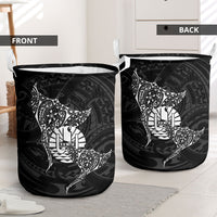 French Polynesia Manta Ray Tattoo Laundry Basket Tahiti Hahalua Turtle Shark Black Color LT14 - Polynesian Pride