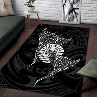 French Polynesia Manta Ray Tattoo Area Rug Tahiti Hahalua Turtle Shark Black Color LT14 Black - Polynesian Pride