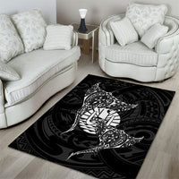 French Polynesia Manta Ray Tattoo Area Rug Tahiti Hahalua Turtle Shark Black Color LT14 - Polynesian Pride