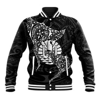 French Polynesia Manta Ray Tattoo Baseball Jacket Tahiti Hahalua Turtle Shark Black Color LT14 Unisex Black - Polynesian Pride