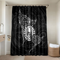 French Polynesia Manta Ray Tattoo Bathroom Set Tahiti Hahalua Turtle Shark Black Color LT14 Shower Curtain Only Black - Polynesian Pride
