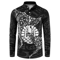 French Polynesia Manta Ray Tattoo Button Sweatshirt Tahiti Hahalua Turtle Shark Black Color LT14 Black - Polynesian Pride