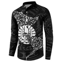 French Polynesia Manta Ray Tattoo Button Sweatshirt Tahiti Hahalua Turtle Shark Black Color LT14 - Polynesian Pride