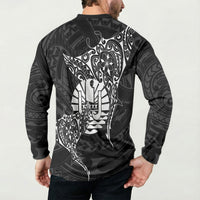 French Polynesia Manta Ray Tattoo Button Sweatshirt Tahiti Hahalua Turtle Shark Black Color LT14 - Polynesian Pride