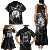 French Polynesia Manta Ray Tattoo Family Matching Tank Maxi Dress and Hawaiian Shirt Tahiti Hahalua Turtle Shark Black Color
