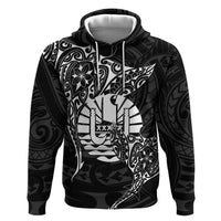French Polynesia Manta Ray Tattoo Hoodie Tahiti Hahalua Turtle Shark Black Color