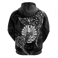 French Polynesia Manta Ray Tattoo Hoodie Tahiti Hahalua Turtle Shark Black Color