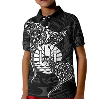 French Polynesia Manta Ray Tattoo Kid Polo Shirt Tahiti Hahalua Turtle Shark Black Color LT14 Kid Black - Polynesian Pride