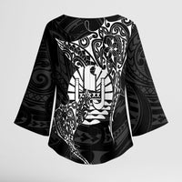 French Polynesia Manta Ray Tattoo Kimono Sleeve Blouse Tahiti Hahalua Turtle Shark Black Color LT14 - Polynesian Pride