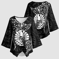 French Polynesia Manta Ray Tattoo Kimono Sleeve Blouse Tahiti Hahalua Turtle Shark Black Color LT14 - Polynesian Pride
