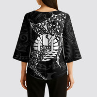 French Polynesia Manta Ray Tattoo Kimono Sleeve Blouse Tahiti Hahalua Turtle Shark Black Color LT14 - Polynesian Pride