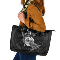 French Polynesia Manta Ray Tattoo Leather Tote Bag Tahiti Hahalua Turtle Shark Black Color LT14 Black - Polynesian Pride