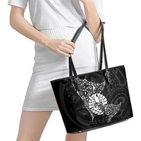 French Polynesia Manta Ray Tattoo Leather Tote Bag Tahiti Hahalua Turtle Shark Black Color LT14 - Polynesian Pride