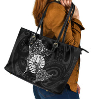 French Polynesia Manta Ray Tattoo Leather Tote Bag Tahiti Hahalua Turtle Shark Black Color LT14 - Polynesian Pride