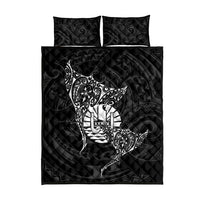 French Polynesia Manta Ray Tattoo Quilt Bed Set Tahiti Hahalua Turtle Shark Black Color LT14 - Polynesian Pride