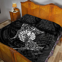 French Polynesia Manta Ray Tattoo Quilt Bed Set Tahiti Hahalua Turtle Shark Black Color LT14 - Polynesian Pride