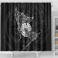 French Polynesia Manta Ray Tattoo Shower Curtain Tahiti Hahalua Turtle Shark Black Color LT14 - Polynesian Pride