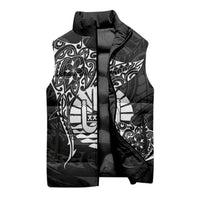 French Polynesia Manta Ray Tattoo Sleeveless Puffer Jacket Tahiti Hahalua Turtle Shark Black Color LT14 - Polynesian Pride