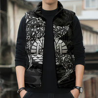 French Polynesia Manta Ray Tattoo Sleeveless Puffer Jacket Tahiti Hahalua Turtle Shark Black Color LT14 - Polynesian Pride