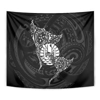 French Polynesia Manta Ray Tattoo Tapestry Tahiti Hahalua Turtle Shark Black Color LT14 - Polynesian Pride