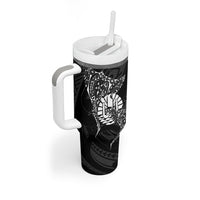 French Polynesia Manta Ray Tattoo Tumbler With Handle Tahiti Hahalua Turtle Shark Black Color LT14 - Polynesian Pride