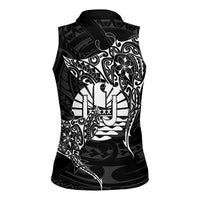 French Polynesia Manta Ray Tattoo Women Sleeveless Polo Shirt Tahiti Hahalua Turtle Shark Black Color