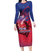 Guam Blue Marlin Fishing Family Matching Long Sleeve Bodycon Dress and Hawaiian Shirt Guahan Fish Hook Tattoo